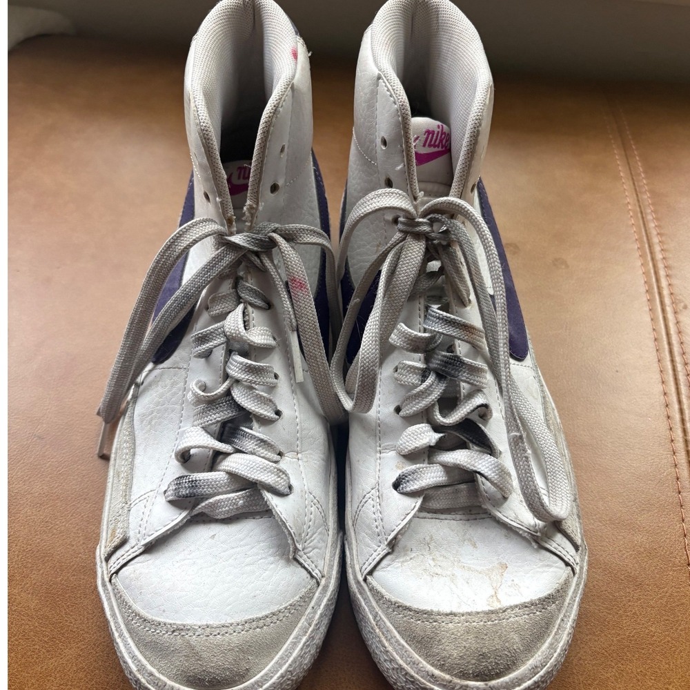 Nike Blazer Mid 77 White Purple Leather High Top Sneakers Size 7Y/8.5 Womens